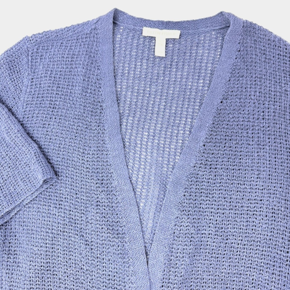 Eileen Fisher Womens Medium Periwinkle Blue Open Knit Short Sleeve Cardigan